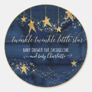 Sticker Rond Marine Blue Twinkle Little Star Gold Baby Boy Show
