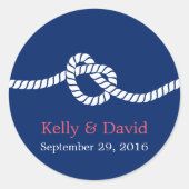 Sticker Rond Marine Blue Tying Knot Nautical Wedding Favor (Devant)