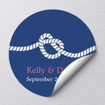 Sticker Rond Marine Blue Tying Knot Nautical Wedding Favor<br><div class="desc">Navy Blue Tying the Knot Nautical Wedding Favor Stickers.</div>