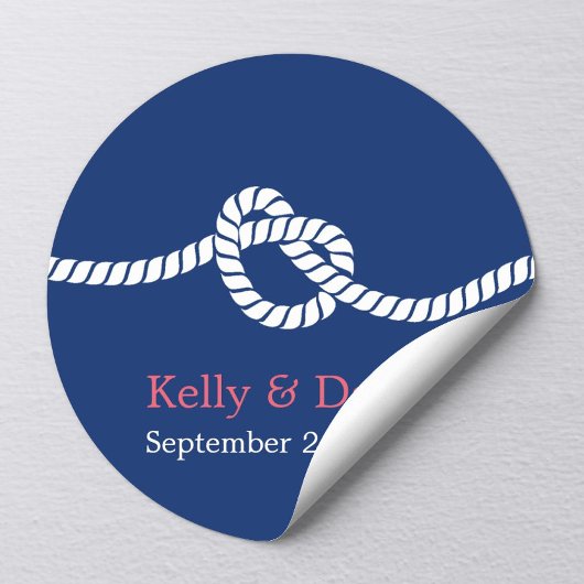 Sticker Rond Marine Blue Tying Knot Nautical Wedding Favor