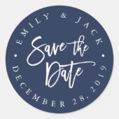 Sticker Rond Marine | Brosse moderne Lettrée Enregistrer la dat (Devant)