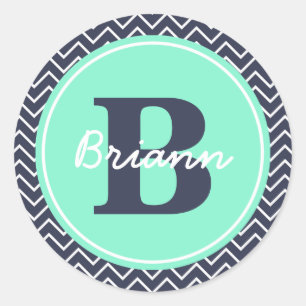 Sticker Rond Marine et Chevron en bon état, initiale, et nom