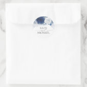 Sticker Rond Marine et Dusty Blue Floral Mariage (Sac)
