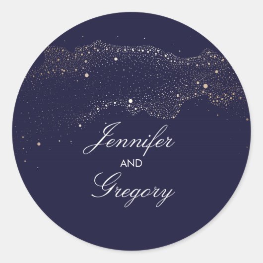 Sticker Rond Marine et Gold Night Stars Mariage moderne (Devant)