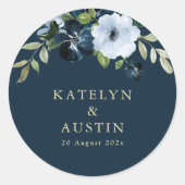 Sticker Rond marine florale et mariage or (Devant)