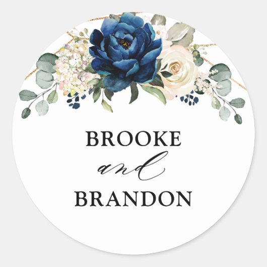 Sticker Rond Marine Gold White Champagne Ivory Mariage géométri (Devant)