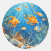 Sticker Rond Marine Life with Exotic Fish (Devant)