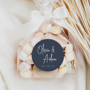 Sticker Rond Marine   Mariage de script manuscrit moderne