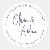 Sticker Rond Marine | Mariage manuscrit moderne Adresse de reto (Devant)