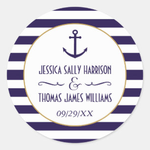 Sticker Rond Marine nautique et Blancs Ancre mariage Favoriser
