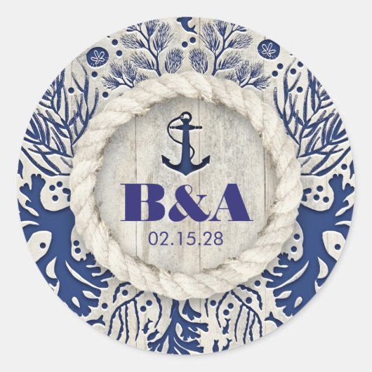 Sticker Rond Marine Nautique Rustique Plage Mariage de bois de (Devant)
