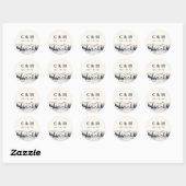 Sticker Rond Marine noire | Monogramme Mariage de croquis de mo (Feuille)