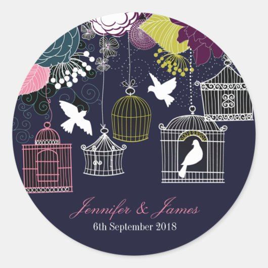 Sticker Rond Marine oiseau volière cage colombes mariage faveur (Devant)