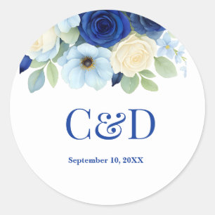 Sticker Rond Marine Royal Bue Mariage Aquarelle couleur ivoire