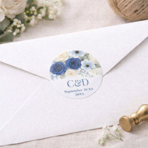 Sticker Rond Marine Royal Bue Mariage Aquarelle couleur ivoire