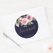 Sticker Rond marine violet mariage floral amour est doux autoco (Enveloppe)