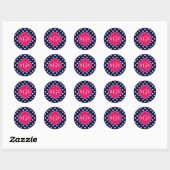 Sticker Rond Marine What Polka Dot Raspberry Quatrefoil 3 Monog (Feuille)