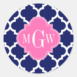 Sticker Rond Marine Whats Marocain #5 Hot Pink2 3 Monogramme in