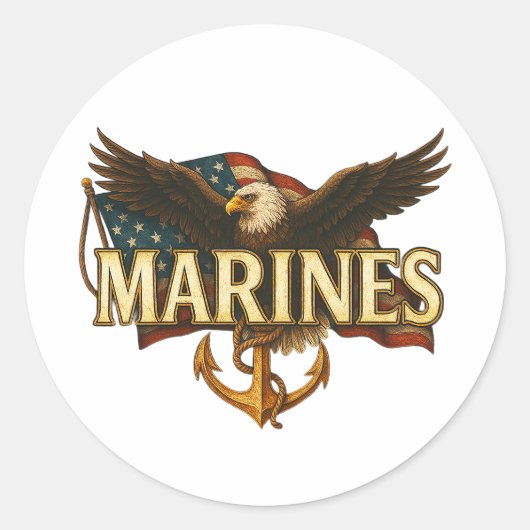 Sticker Rond Marines avec aigle et drapeau (Devant)