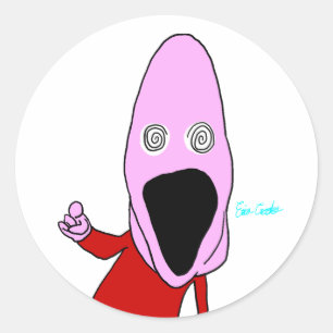 Sticker Rond Marionnette lavée de cerveau rose pointant