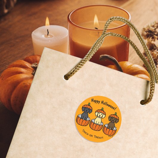 Sticker Rond Marionnettes et Citrouilles du Labrador d'Hallowee