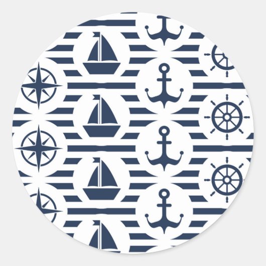 Sticker Rond Maritime En Motif Bleu (Devant)