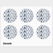 Sticker Rond Maritime En Motif Bleu (Feuille)