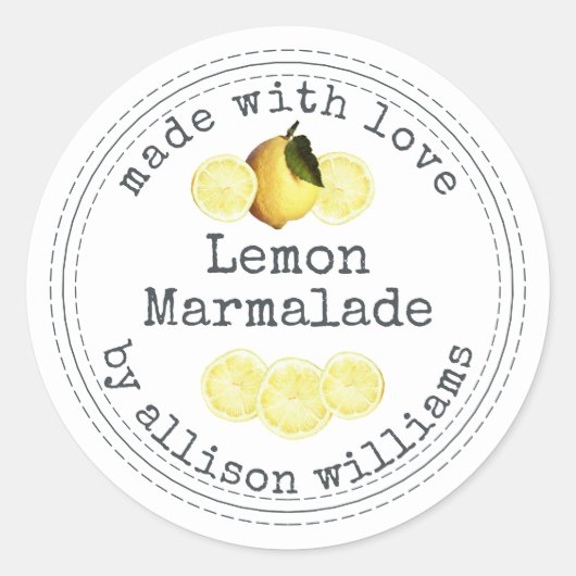 Sticker Rond Marmelade de citron maison rustique blanche (Devant)