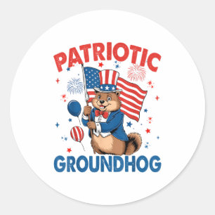 Sticker Rond Marmotte patriotique drapeau américain 4 juillet 