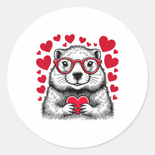 Sticker Rond Marmotte Rouge Coeur Forme Valentines Jour Animal 