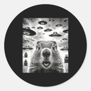 Sticker Rond Marmottes Bizarres Selfie Avec Un Ovni Alien Drôle