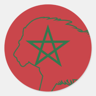 Sticker Rond Maroc Lion National Animal Drapeau