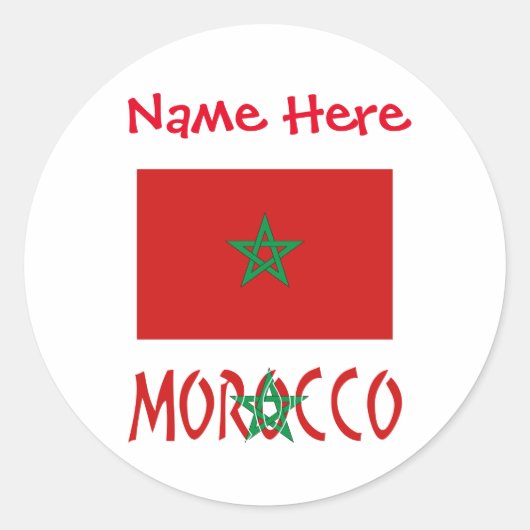 Sticker Rond Maroc Marocain Drapeau Rouge Personnalisation (Devant)