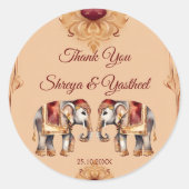 Sticker Rond Maroon beige mariage indien éléphants favoriser (Devant)