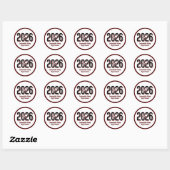 Sticker Rond Maroon Bold Ombres Nombres Classe de 2026 (Feuille)