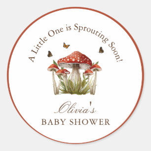 Sticker Rond Maroon Champignons Papillon thème Baby shower mail