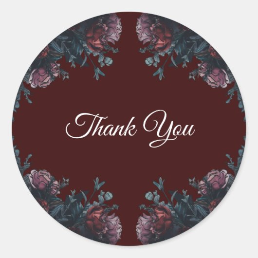 Sticker Rond Maroon foncé Mauve Gothique Mariage élégant (Devant)