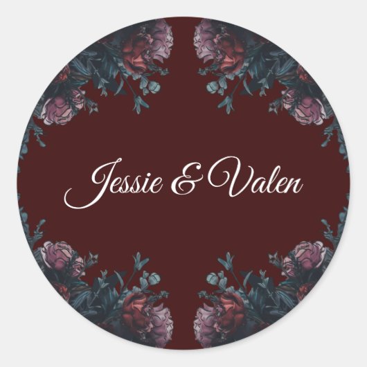 Sticker Rond Maroon foncé Mauve Gothique Mariage élégant (Devant)