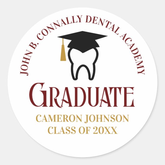 Sticker Rond Maroon Gold Dental School Graduation Party (Devant)