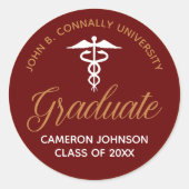 Sticker Rond Maroon Gold Médicale School Graduation Keepsaké (Devant)