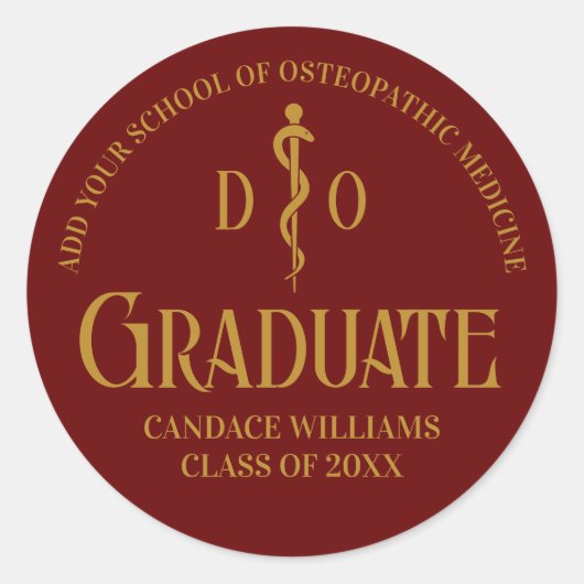 Sticker Rond Maroon Osteopathic Médicale School Graduation Part (Devant)