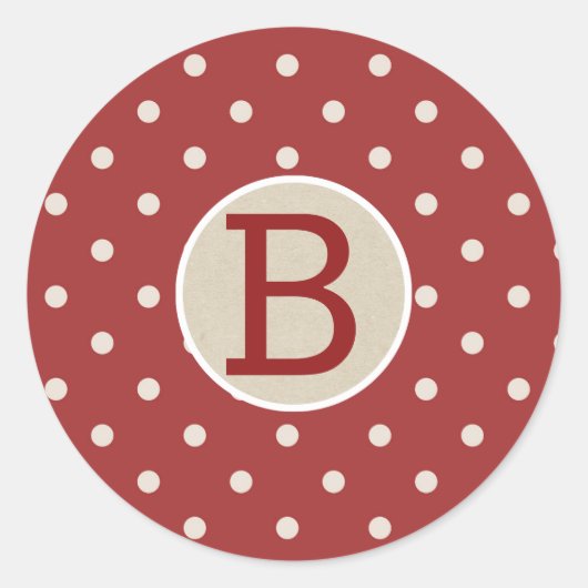 Sticker Rond Maroon Rouge Polka Dot Russe Pays Kraft Monogramme (Devant)
