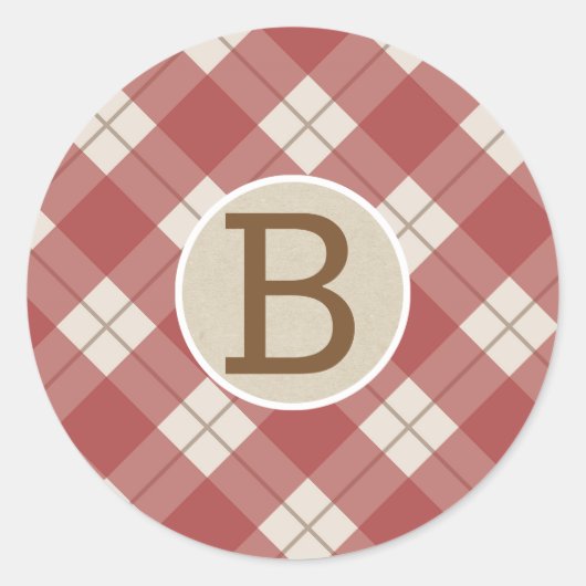 Sticker Rond Maroon Rouge Russe Pays Plaid Kraft Monogramme (Devant)