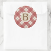 Sticker Rond Maroon Rouge Russe Pays Plaid Kraft Monogramme (Sac)