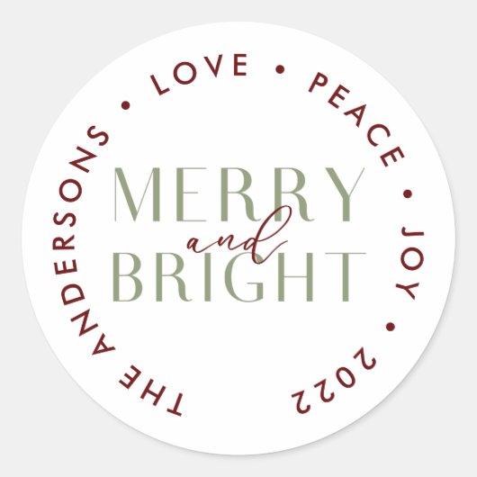 Sticker Rond Maroon Sage Merry et Bright Christmas Family (Devant)