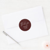 Sticker Rond Maroon Thankyou Mariage moderne et simple (Enveloppe)