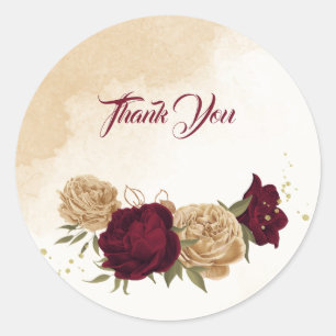 Sticker Rond Maroon vert beige or botanique mariage