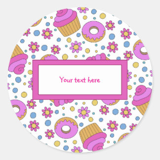 Sticker Rond Marque-page cupcake coloré mignon, fleur et bagel