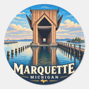 Sticker Rond Marquette Michigan Ore Dock – Vintage Round Lake S