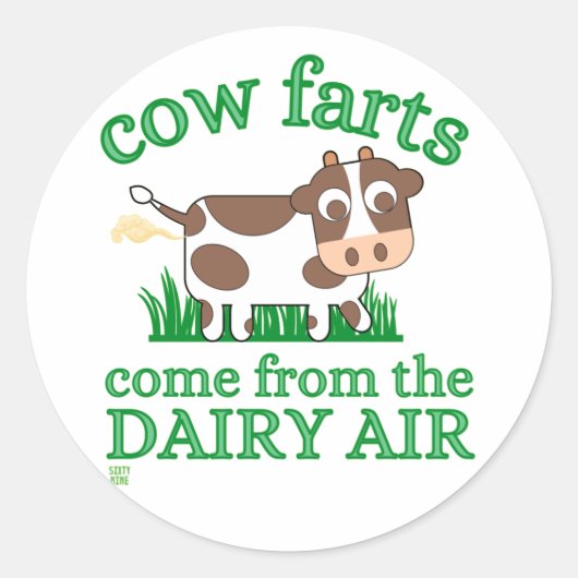 Sticker Rond marrant collant rond "COW FARTS..." (Devant)